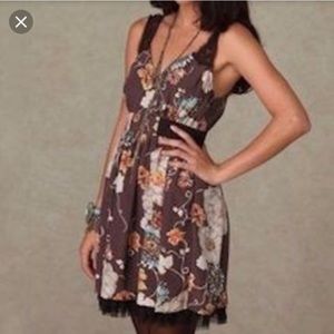 FREE PEOPLE Brown Floral Lace Tulle Dress